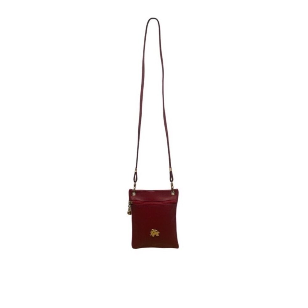 Gold Elephant Charm Red Faux Leather Crossbody Bag with Adjustable Strap Sz S